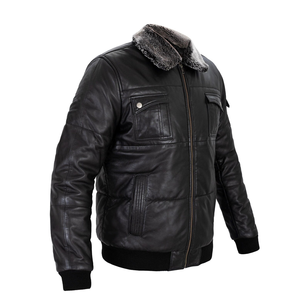 Aspen Quilted Aviator Full Grain Black Sheepskin Men's Leather jacket