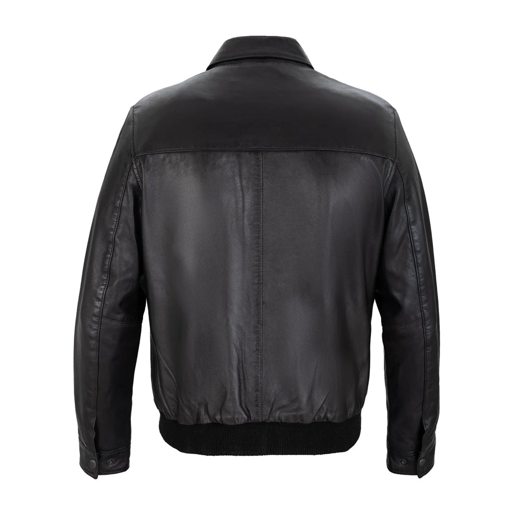 Cambridge Button Front Full Grain Black Sheepskin Mens Leather jacket