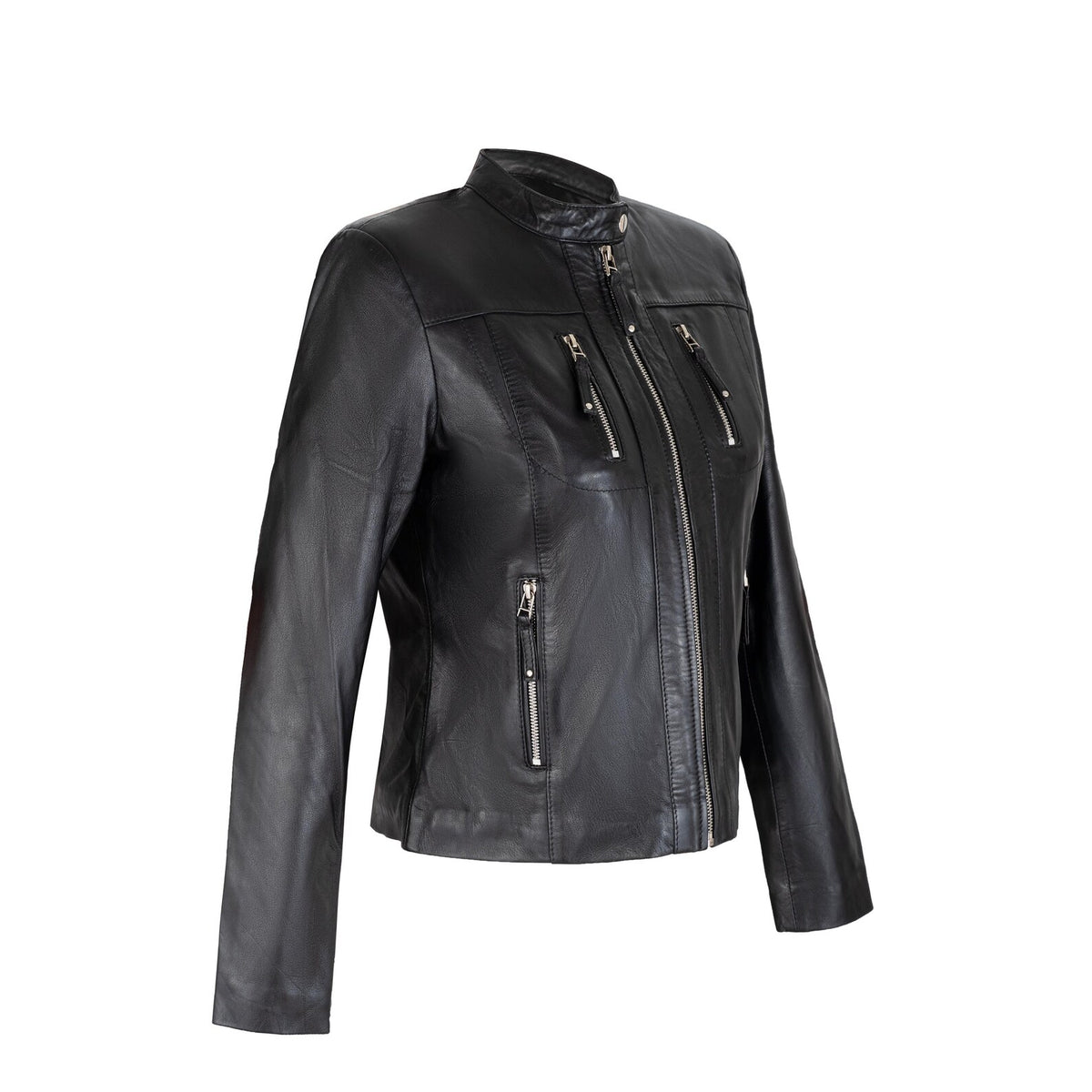 The Vixen Cafe Racer Full Grain Black Sheepskin Ladies Leather jacket