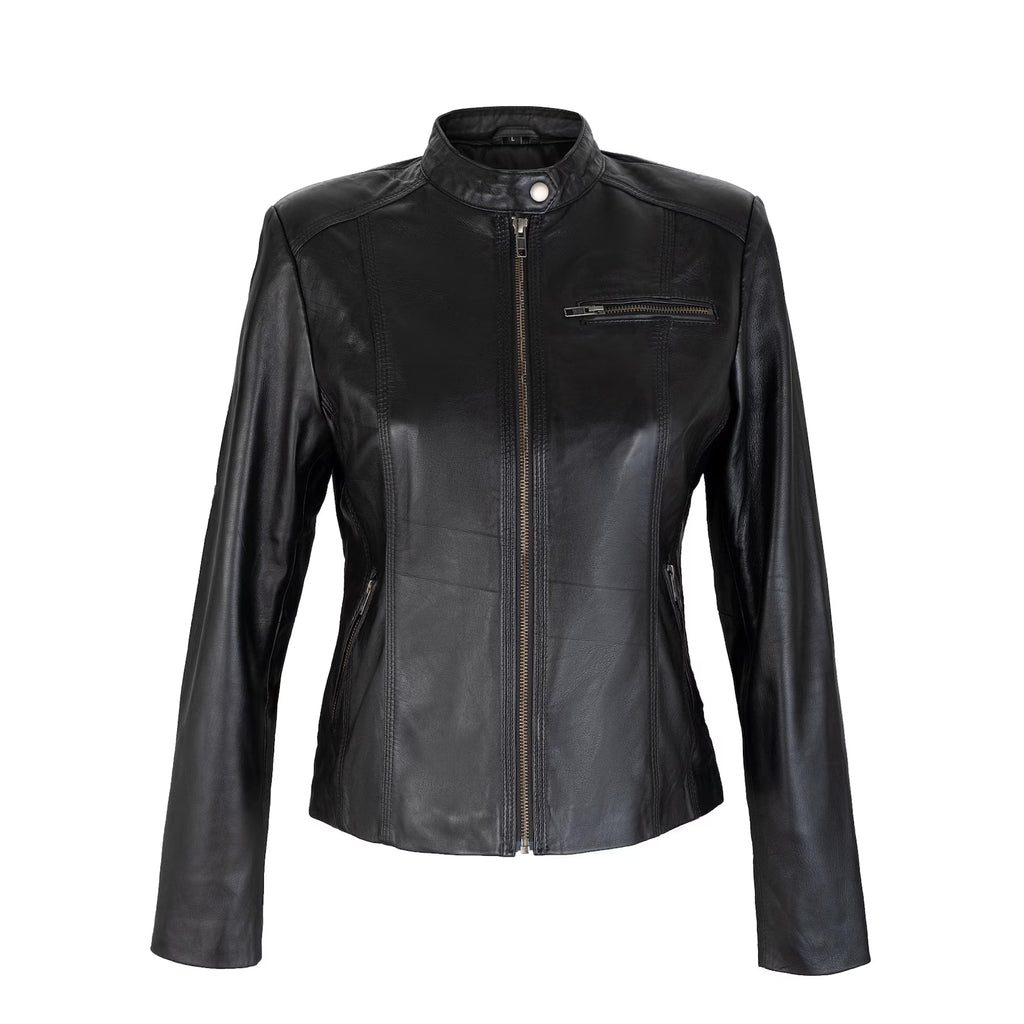 The Moto Full Grain Black Sheepskin Ladies Leather jacket