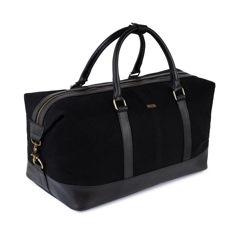 Personalized Hand Made Classic Weekender Duffle Bag Leather and Canvas - Black handles.