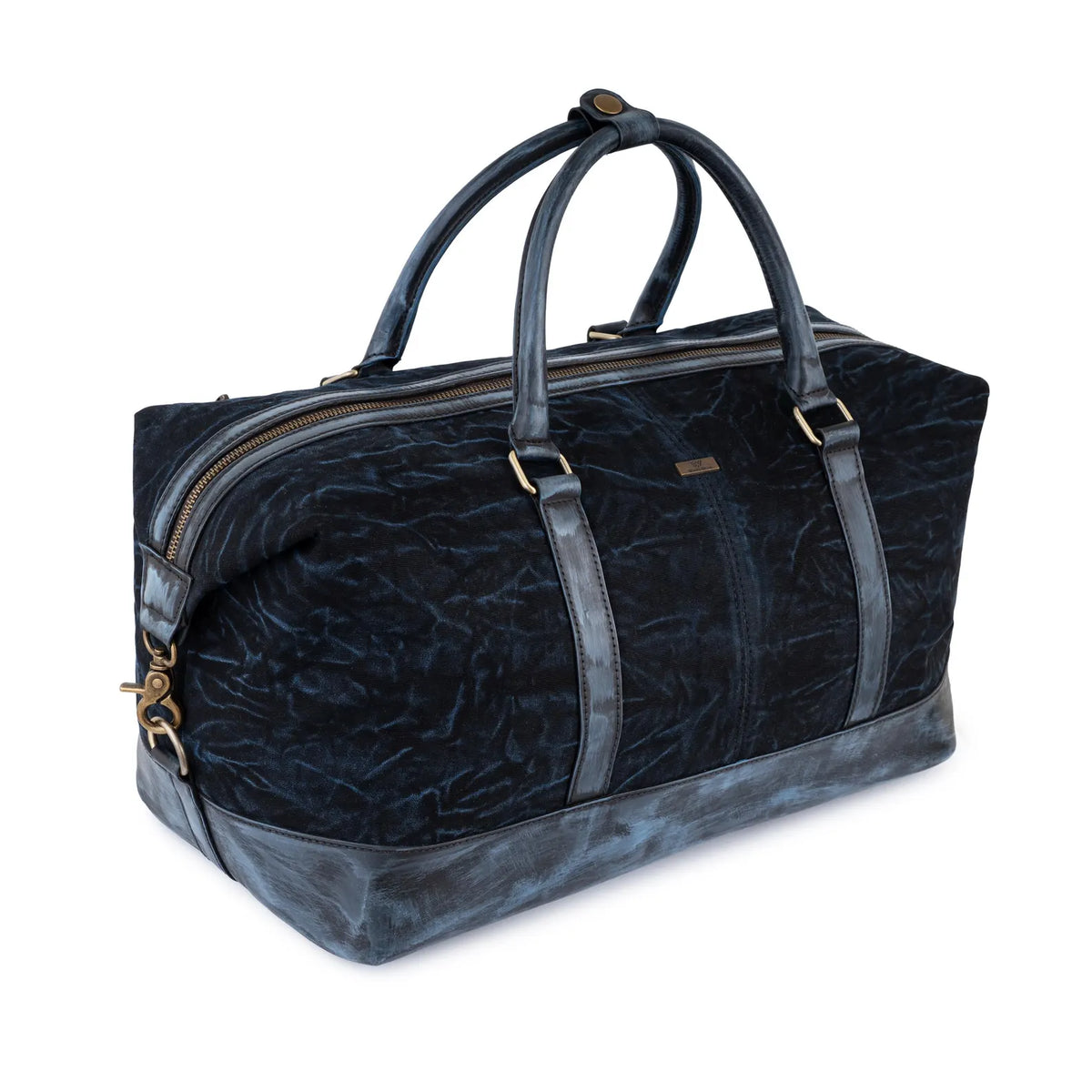 Personalized Hand Made Classic Weekender Duffle Bag Leather and Waxed Canvas - Gray Tie-Dye Handles