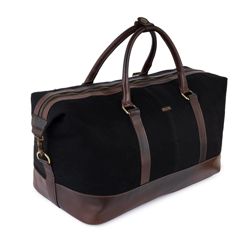 Personalized Hand Made Classic Weekender Duffle Bag Leather and Canvas - Choco Brown Handles