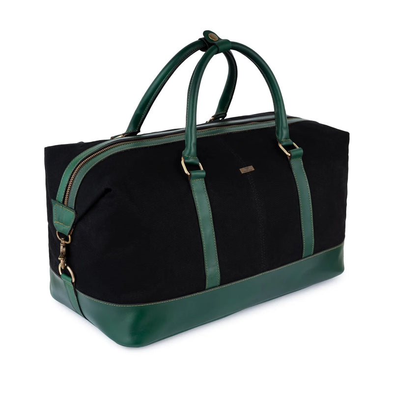 Personalized Hand Made Classic Weekender Duffle Bag Leather and Canvas - Green Handles