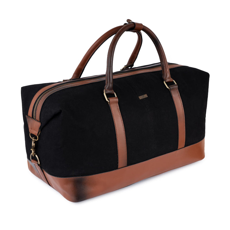 Personalized Hand Made Classic Weekender Duffle Bag Leather and Canvas - Black, Brown Handles