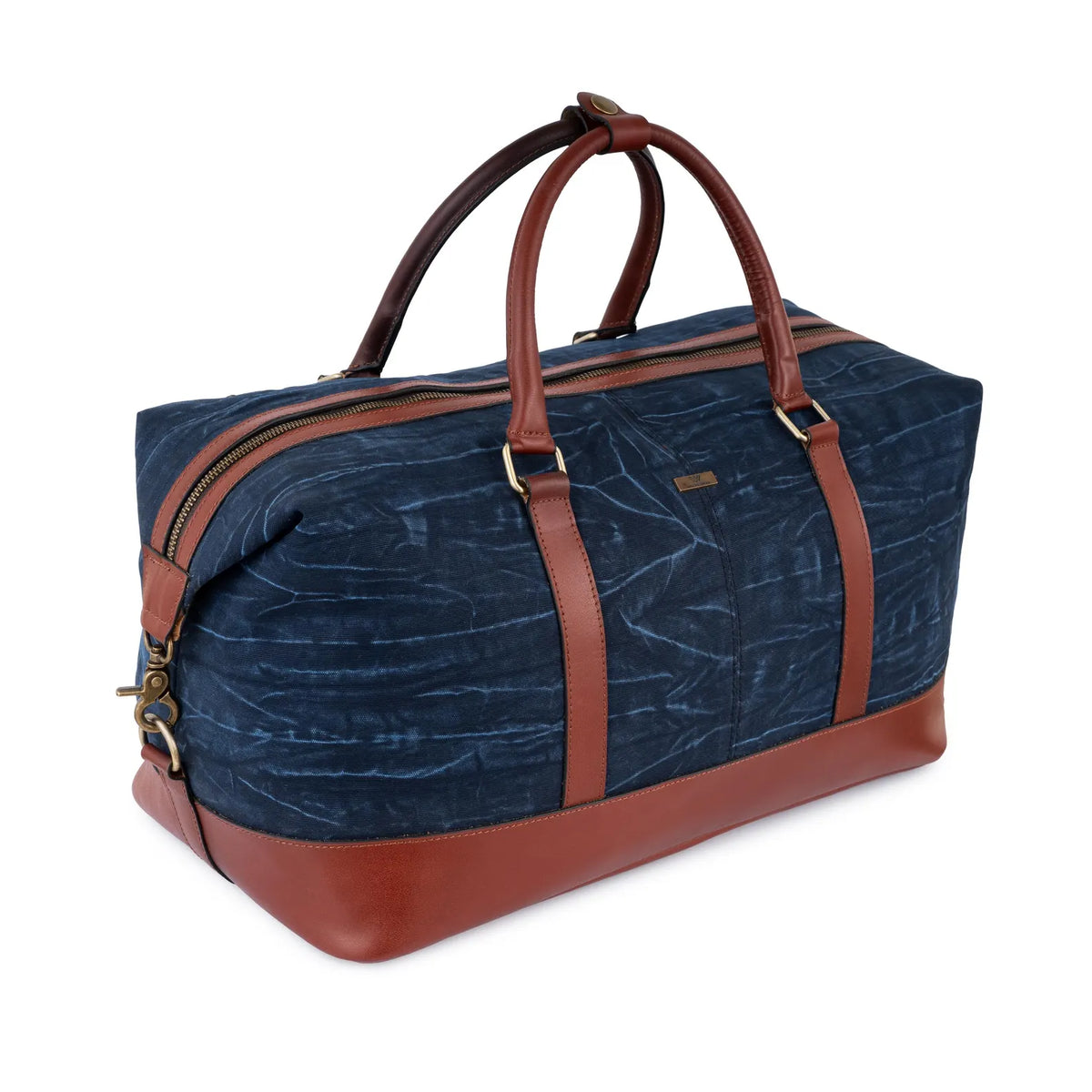Personalized Hand Made Classic Weekender Duffle Bag Leather and Waxed Canvas - Brown Tie-Dye Handles