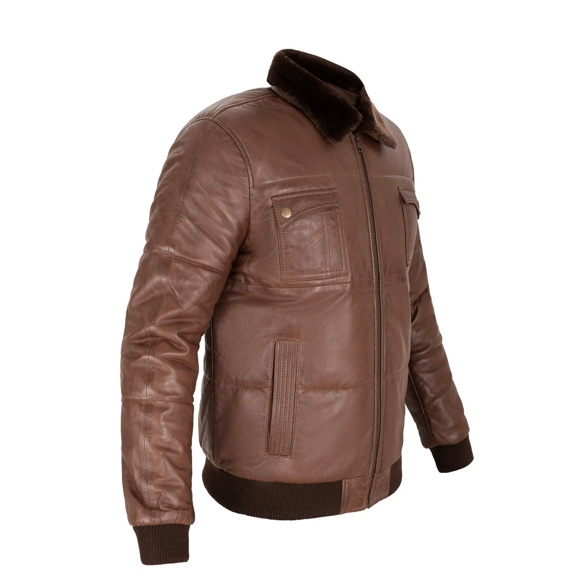 Aspen Quilted Aviator Full Grain Brown Sheepskin Mens Leather jacket