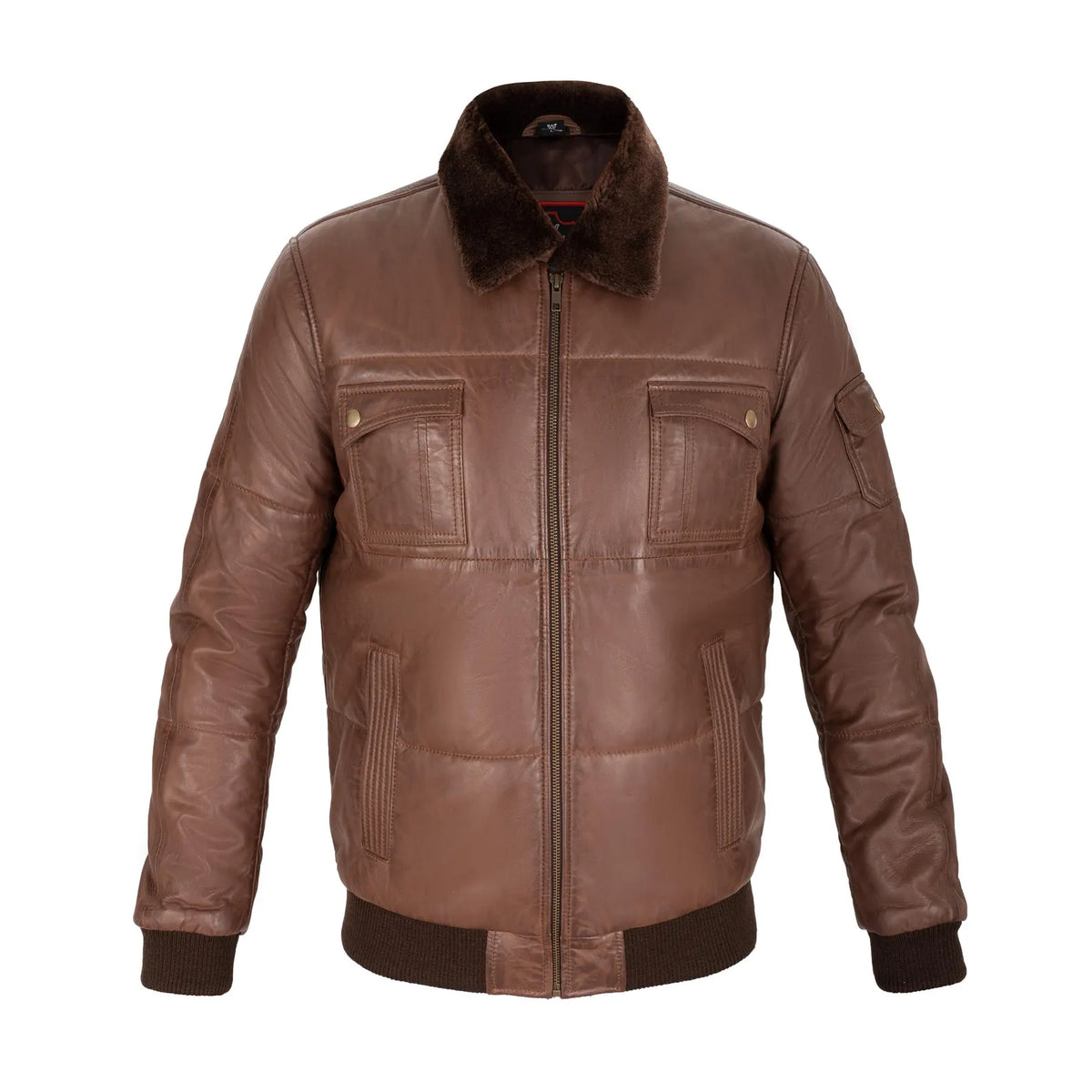 Aspen Quilted Aviator Full Grain Brown Sheepskin Mens Leather jacket