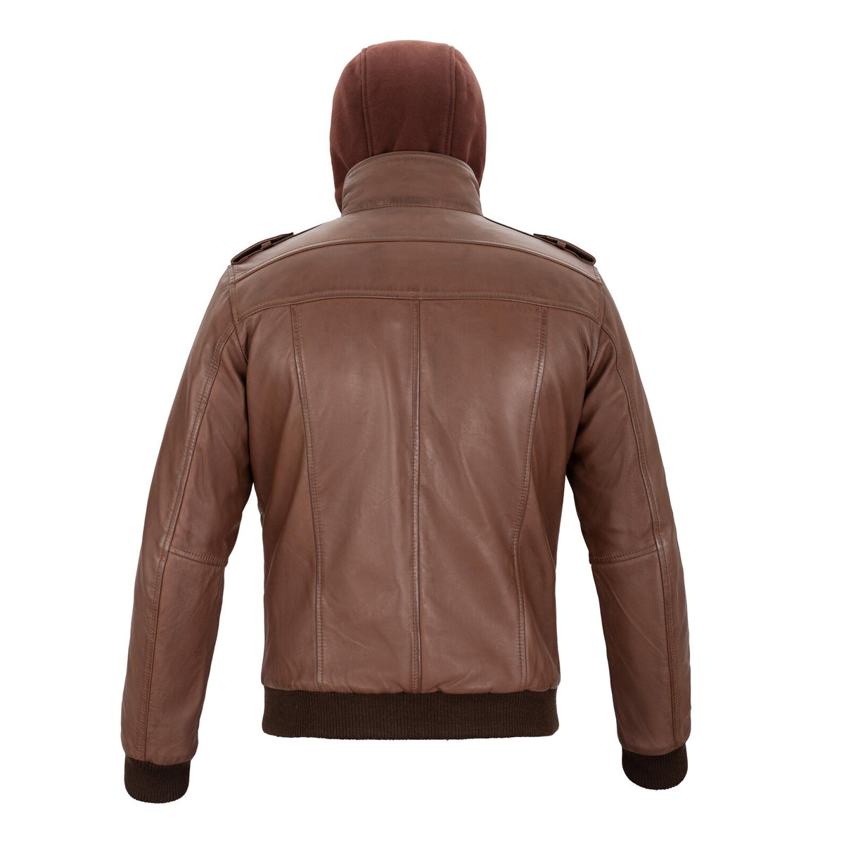 Rossi Full Grain Brown Sheepskin Mens Leather jacket with Detachable Hood