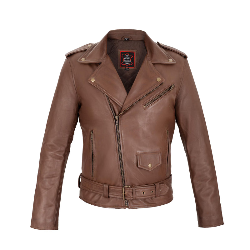 Brando Classic Brown Sheepskin Full Grain Leather Mens jacket