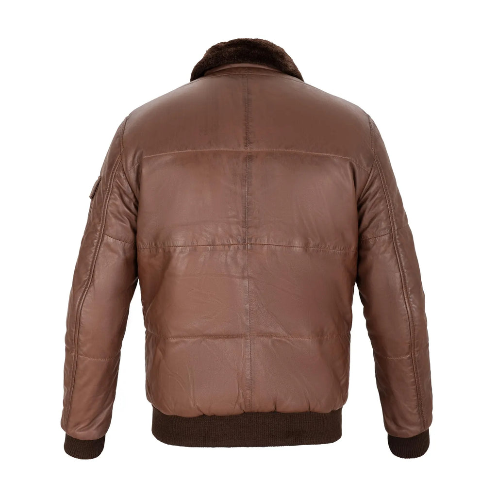 Aspen Quilted Aviator Full Grain Brown Sheepskin Mens Leather jacket