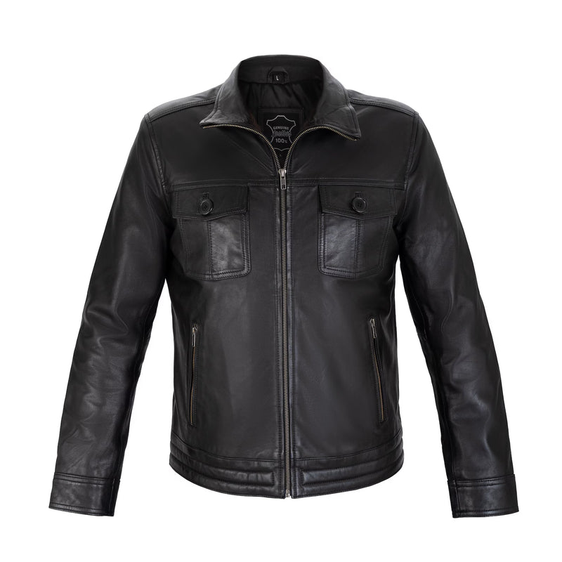The Nomad Full Grain Black Mens Leather Car jacket