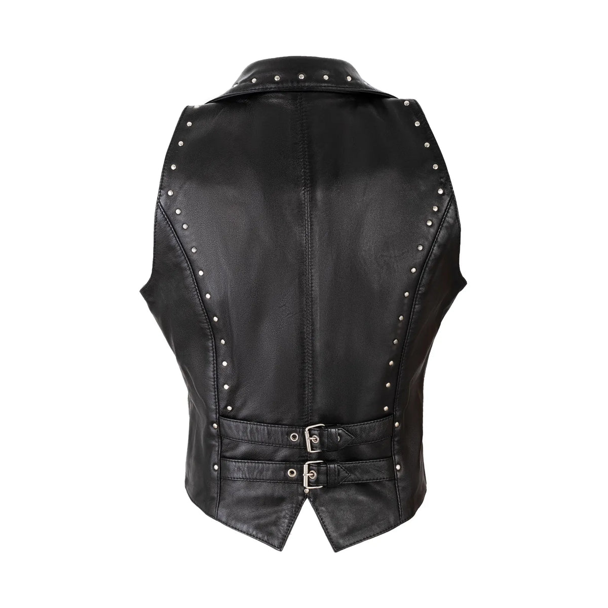 Women's Top Grain Leather Vest Dual Buckle Western Biker Waistcoat