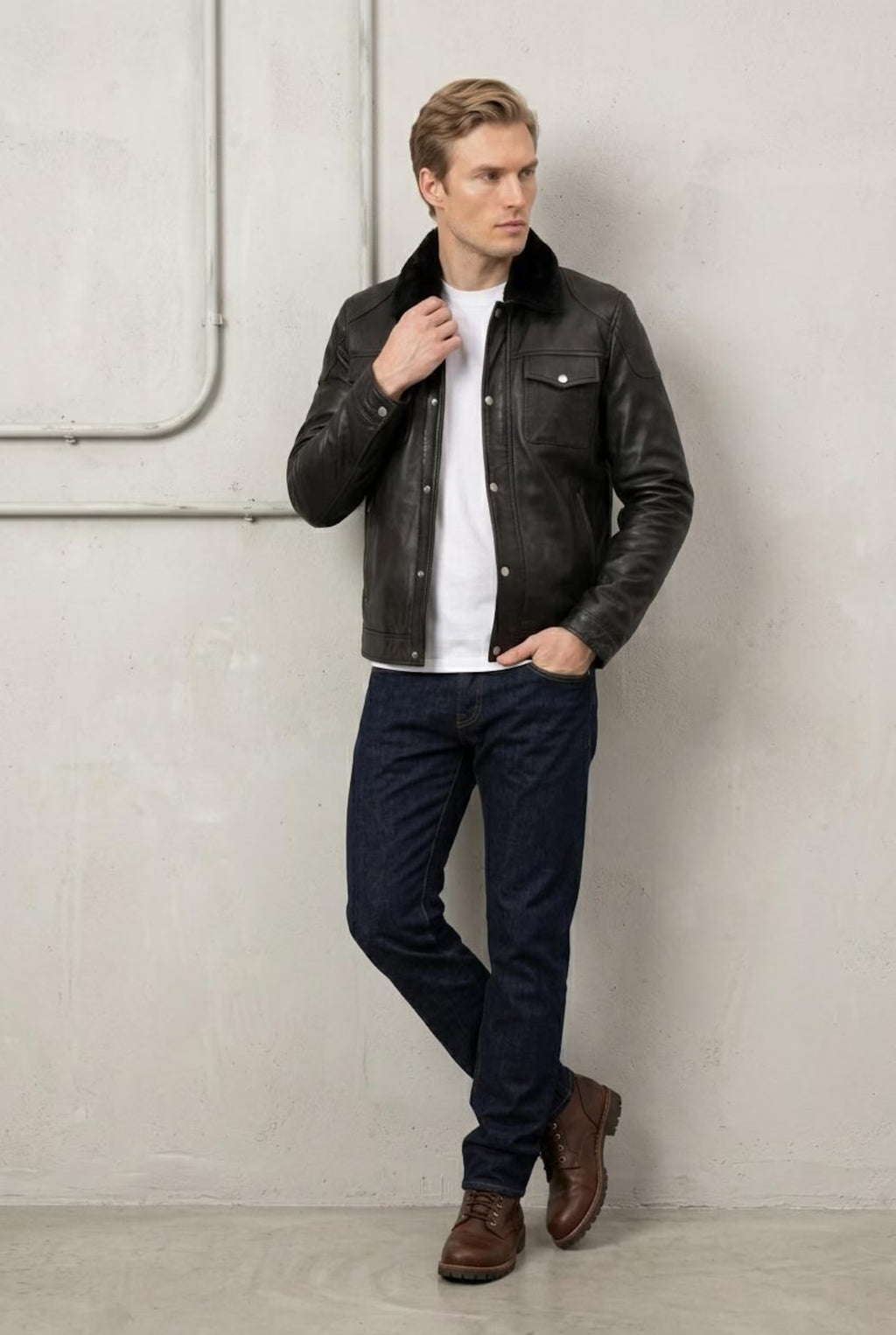Sheep Skin full grain Leather Jacket The Trucker
