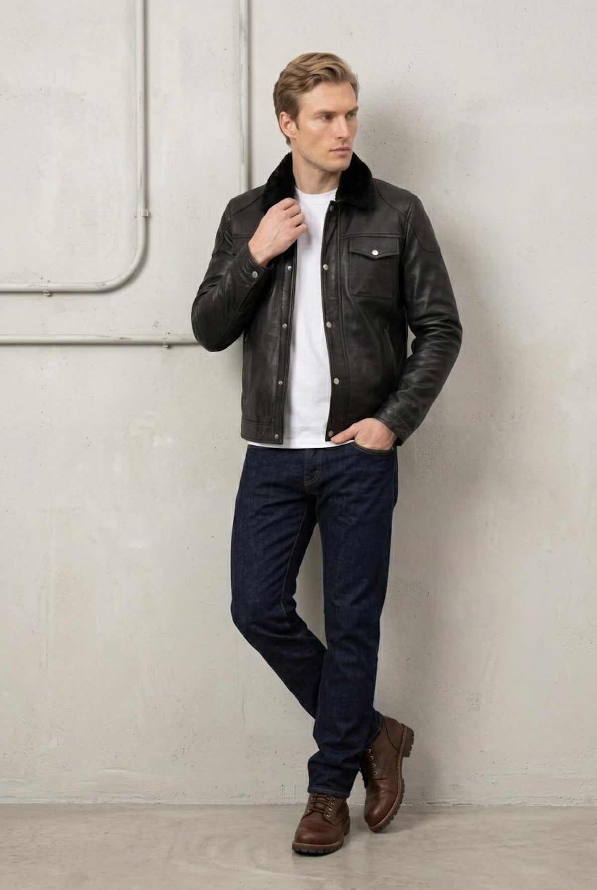 Sheep Skin full grain Leather Jacket The Trucker