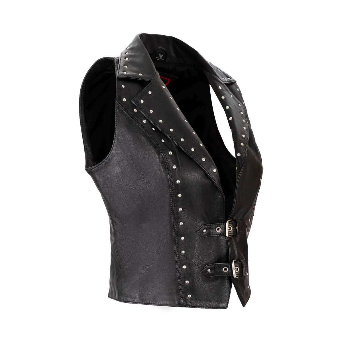 Women's Top Grain Leather Vest Dual Buckle Western Biker Waistcoat