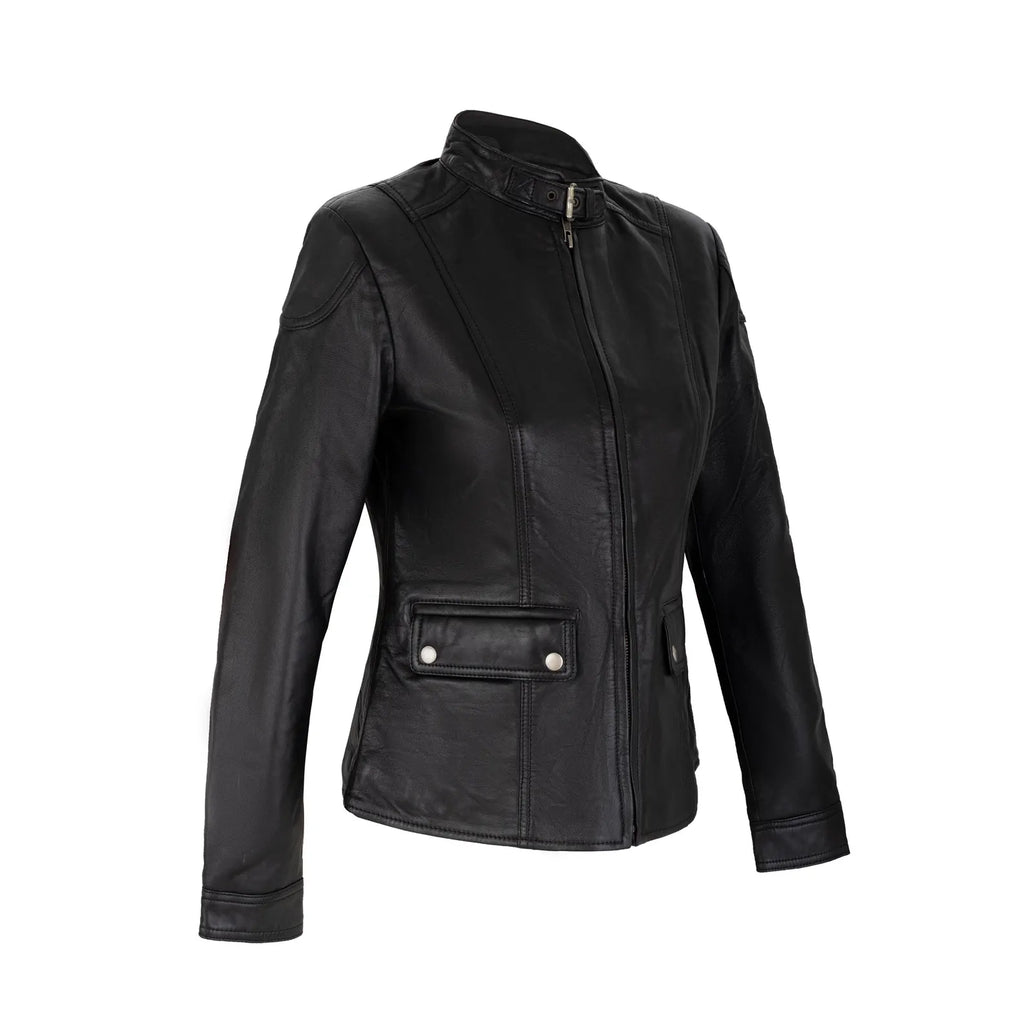 The Sierra Fitted Real Leather Biker Jacket in Classic Black