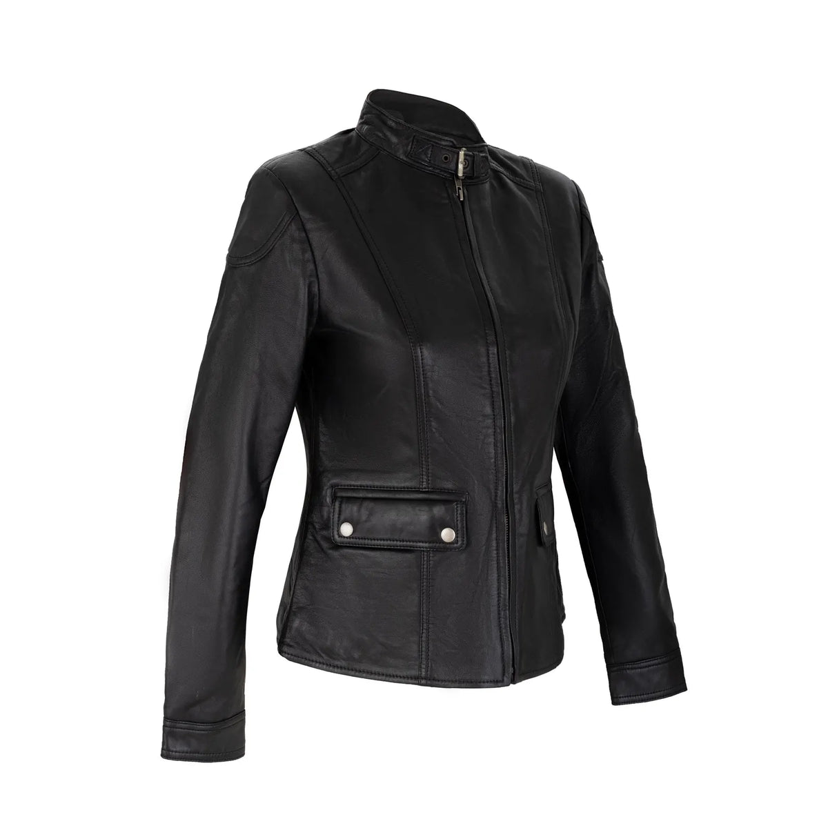 The Sierra Fitted Real Leather Biker Jacket in Classic Black