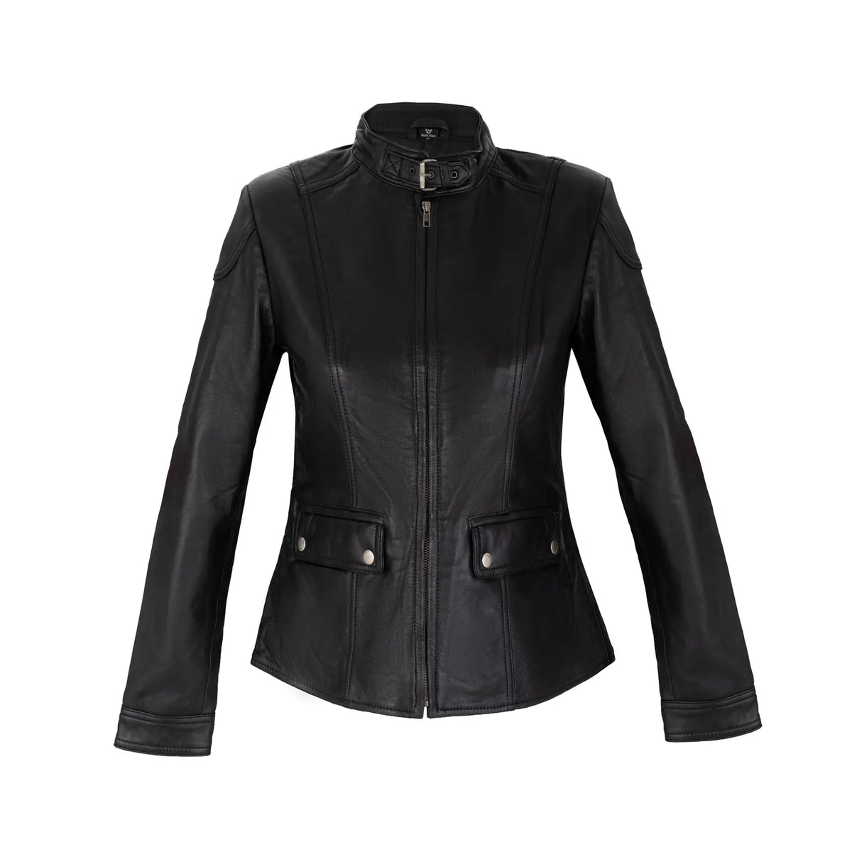 The Sierra Fitted Real Leather Biker Jacket in Classic Black