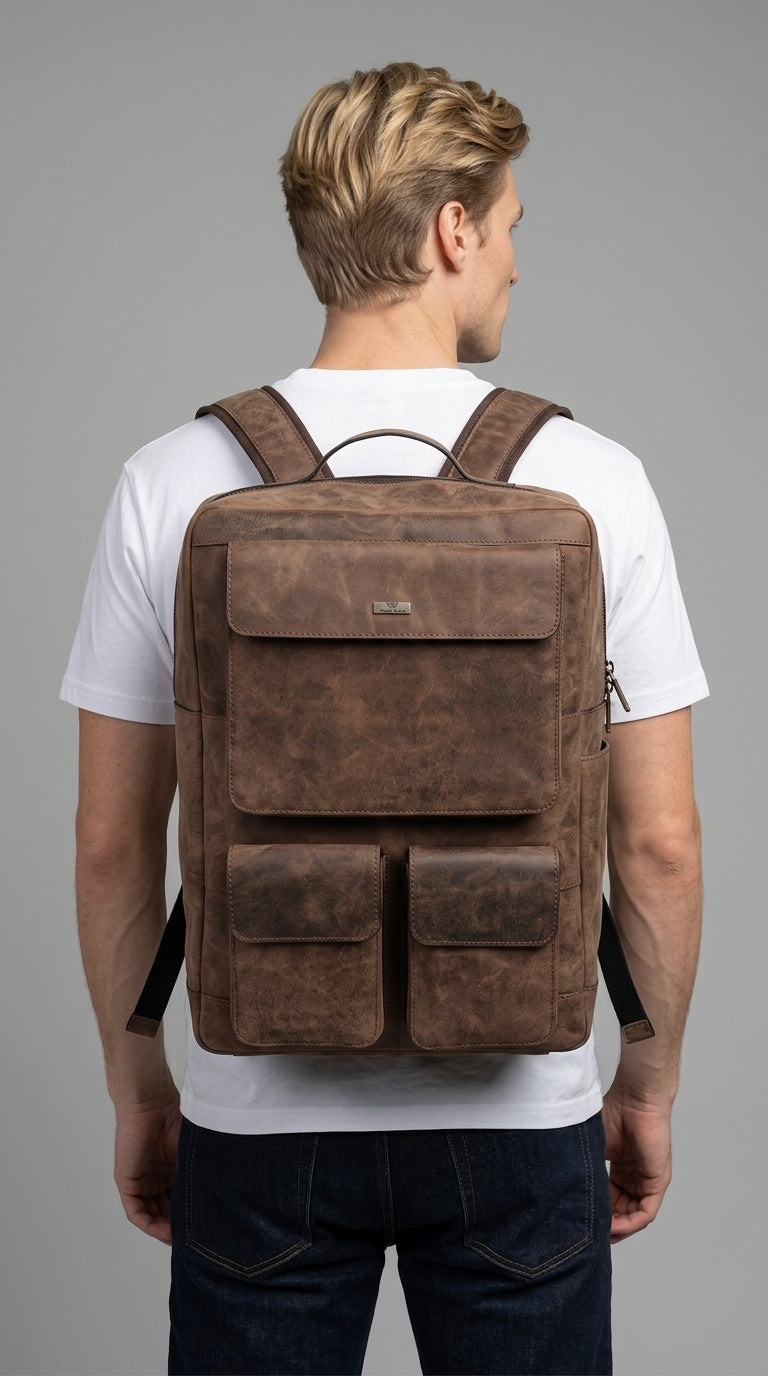 Metropolitan Top Grain Crazy Horse Cowhide Leather Backpack.